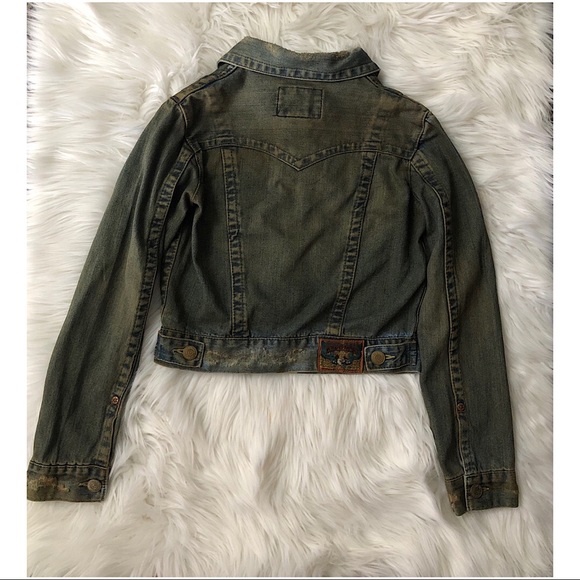NWOT True Religion Distressed Denim Jacket - Picture 3 of 6